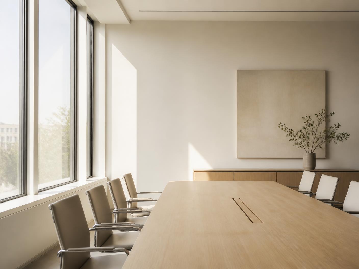 Bright minimal meeting room prepared for an advisory session